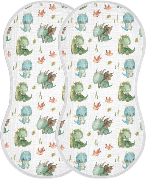 Burbuja Cute Dragon Muslin Baby Burp Cloths, Soft & Absorbent Cotton Burping Rags for Newborn Boys & Girls, 2 Pack...
