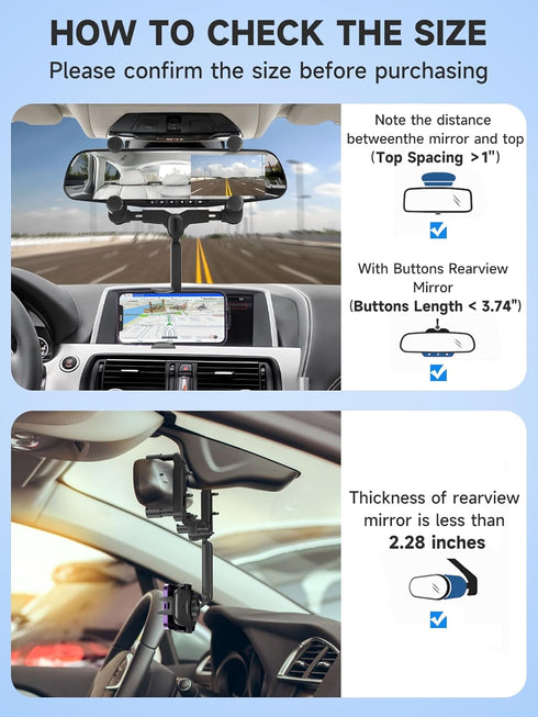 Rearview Mirror Phone Holder, 2024 Upgraded 360° Rotating Rear View Mount with Adjustable Arm Length, Multifunctional Universal Car All 4-7 Inch M...