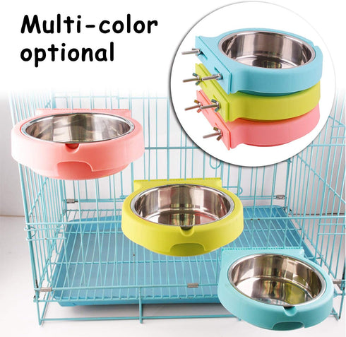 Crate Dog Bowl Removable Stainless Steel Water Food Feeder Bowls Cage Coop Cup for Cat Puppy Bird Pets (Large, Blue with Corrugated Clip)...