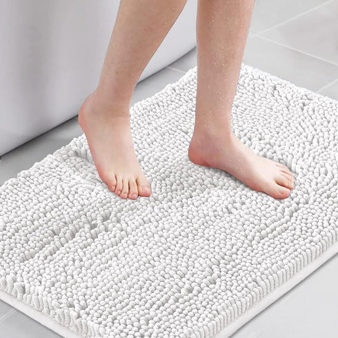 H.VERSAILTEX Pure White Bath Mat Bathroom Rug Bath Rugs for Bathroom Non Slip Bath Mats Extra Thick Chenille Rug 17" x 24" Absorbent Soft Shaggy W...