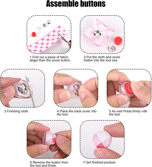 100pcs Button Covers, Cover Button Kits with 5 Sizes of Buttons & Tools DIY Fabric Buttons Fabric Covered Buttons to Make Your Own Buttons...