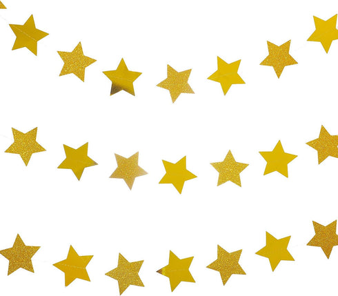 WEVEN Gold Glitte Star Garland Reflective Paper Party Streamers Twinkle Star Banner Backdrop for Wedding Baby Shower Nursery Graduation Party Deco...