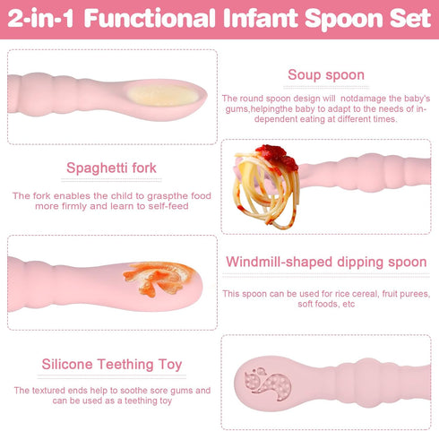 Silicone Baby Spoons Self Feeding 6+ Months, 3PCS Toddler Forks and Spoons Utensils Baby Led Weaning Teething Spoon Infant Spoons First Stage Newb...