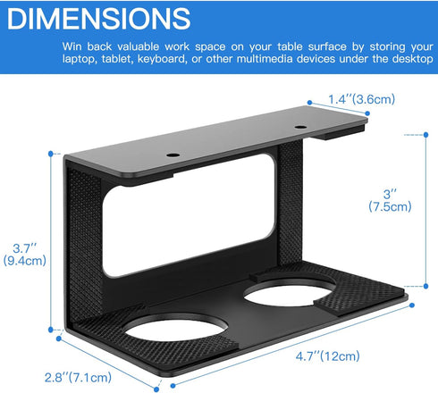 Under Desk Laptop Mount, Laptop Under Desk Mount 3 inches Tall Effective Space with Silicone Pad, Aluminum Under Desk Laptop Holder Rack for Lapto...