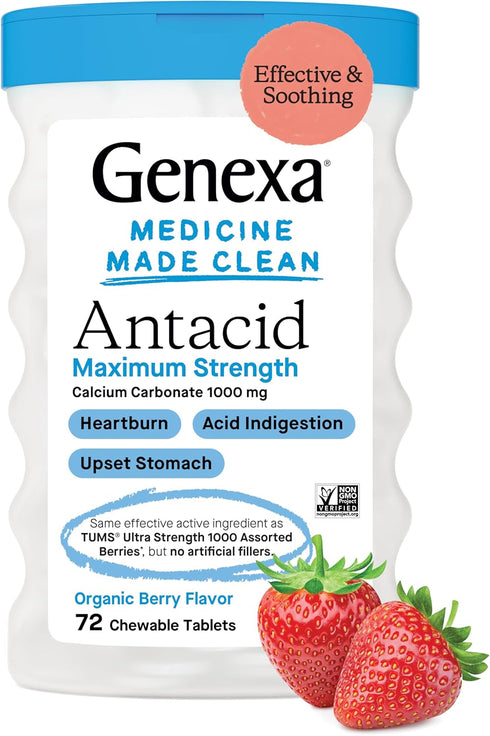 Genexa Antacid Maximum Strength Chewable Tablets | Calcium Carbonate Acid Reducer Relief for Heartburn, Acid Indigestion, & Upset Stomach | Delici...