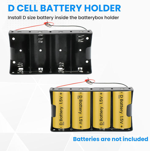 SDTC Tech 2-Pack 4 Slot D Cell Battery Holder 6V D Size Battery Case Box with Wire Leads...