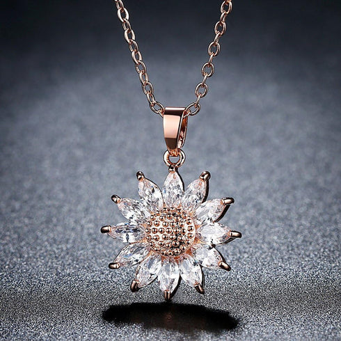 COLORFUL BLING 14K Gold Plated Sunflower Necklace Cubic Zircon Gold Silver Sunshine Daisy Flowers Choker Necklace Chain Sun Jewelry for Women Gift...