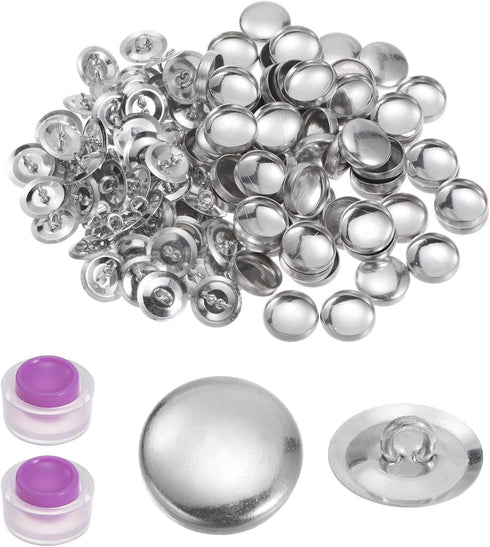 HARFINGTON 100 Sets Self Cover Button Kit 24L 0.6" 15mm with Wire Backs Aluminum Buttons to Cover Fabric Button Maker Covered Buttons Kit with 2 T...