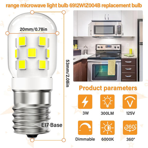 LED Microwave Light Bulbs Under Hood 30W Equivalent,Fit for LG Frigidaire Kenmore Whirlpool GE Over The Range Microwave,Dimmable Daylight White 60...