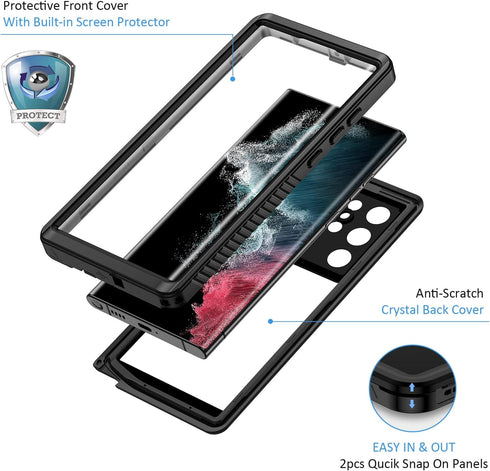 Lanhiem for Samsung Galaxy S22 Ultra Case, IP68 Waterproof Dustproof with Built-in Screen Protector, Heavy Duty Full Body Protective Phone Case fo...
