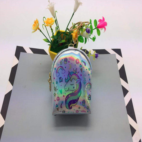 RARITYUS Mini Wallet Zip Around Cute Unicorn Holographic Coin Purse Change Purse with Key Ring...