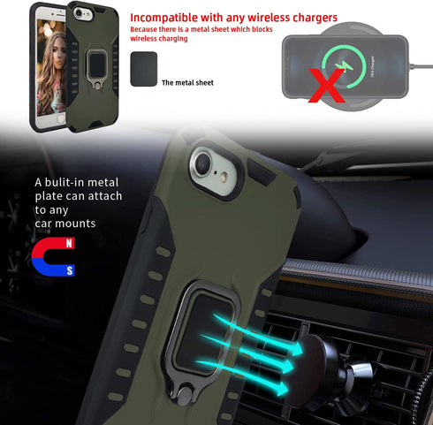MODOS LOGICOS Case for iPhone SE 2022 / iPhone SE 2020 / iPhone 7 / iPhone 8 4.7”, Dual Layers Protective Case with 360 Metal Rotating Ring Kickst...