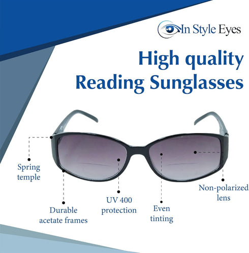 In Style Eyes Stylish Tinted Reader Bifocal Sunglasses - Full-Rimmed, Oblong Frame Reading Glasses - Non-Polarized Lens - Burgundy - 1.75x...