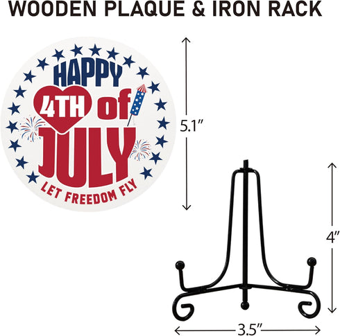Patriotic Decorations, Happy 4th of July Sign, Desk Plaque with Stand, American flag elements, 4th of July Decor, Independence Day Decorations for...