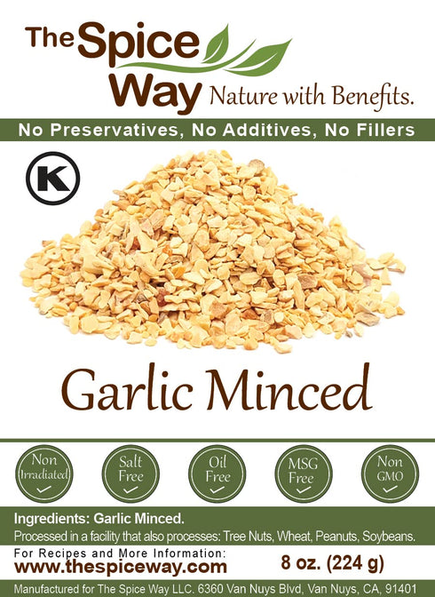 The Spice Way Minced Garlic - 8 oz - US Grown whole bulk dehydrated dried garlic flakes, more coarse than dry powder...