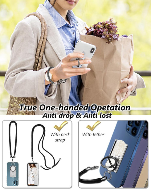 Anti-Theft Phone Ring Slidable Holder with Assist Spring & Lanyard & Tether for Travel & One-Handed Operation & Magnetic Car Mount and Relief Anxi...