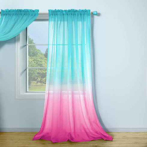 Pink and Green Curtains for Mermaid Bedroom Decor Set of 1 Sheer Panel Rod Pocket Gradient Ombre Mermaid Curtains for Girls Room Little Kids Princ...