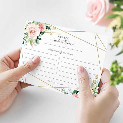 Bliss Collections Recipe Cards, Pack of 50 Double-Sided Geo Floral 4 x 6 Cards for Family Recipes, Wedding Showers, Bridal Showers, Baby Showers, ...