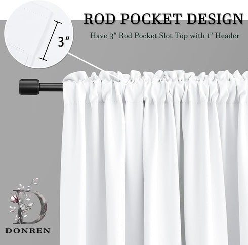 DONREN Pure White Small Window Curtain Panels for Kitchen - Room Darkening Curtain Tiers for Nursery with Rod Pocket (30 x 30 Inch,1 Pair)...