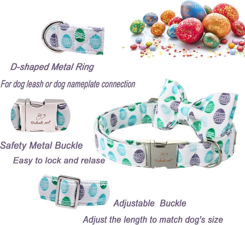 Easter Dog Collar with Bow Tie,New Egg male Dog Collar with Safety Metal Buckle Adjustable Puppy Collars for Small Medium Large Boy & Girl Dog,L-N...