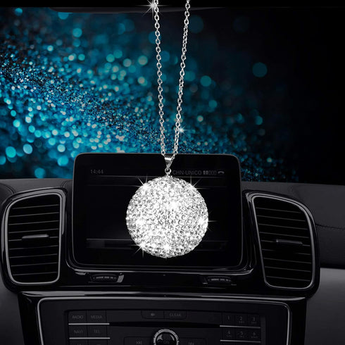 Bling Crystal Ball Car Rear View Mirror, Rhinestone Home Decor Ornament, Crystal Sun Catcher Glam Decoration Charm New Year's Present...