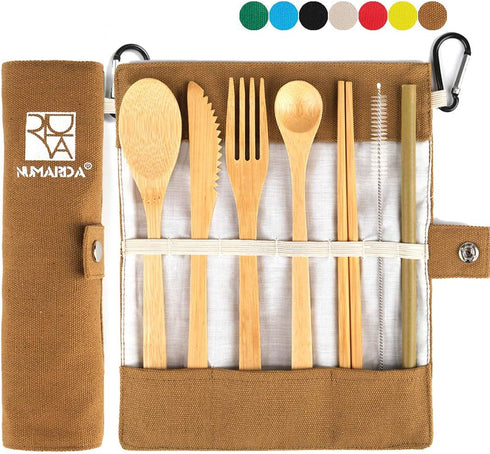 Bamboo Utensils, Eco Friendly Flatware Set, Bamboo Cutlery Set, Bamboo Travel Utensils, Camping Utensils Set, Portable Utensils Set, Knife, Fork, ...