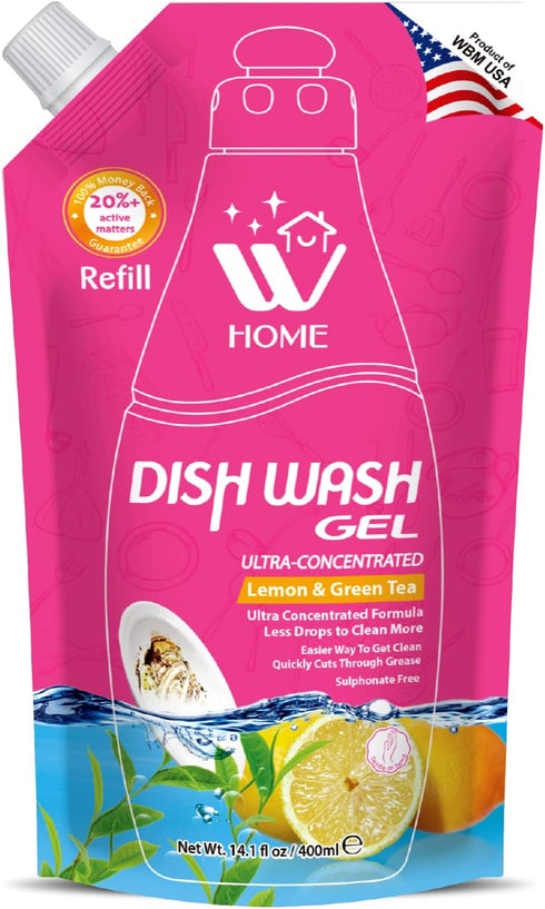 Home Liquid Dish Soap Refills, Ultra Grease Fighting Power, Prevent Scale Formation & Stubborn Stain, Formulated with Lemon & Green Tea Extracts, ...