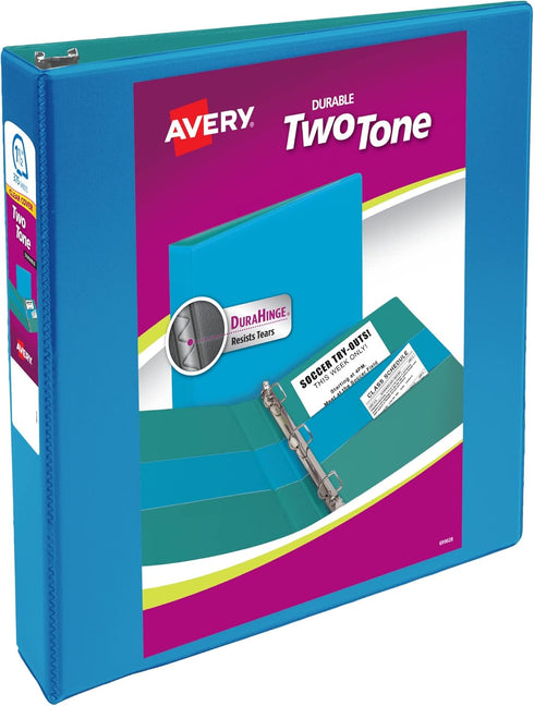 Avery Two-Tone Durable View 3 Ring Binder, 1.5 Inch Slant Rings, Blue/Teal Binder (17292)...