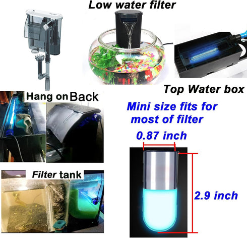 Mini 3W Timer Aquarium &UV-C Water Clean Light Aquarium Algae Clean Light Water Green Clean Fish Tank Water Clean Lamp for Sump Pond Filter Tank...