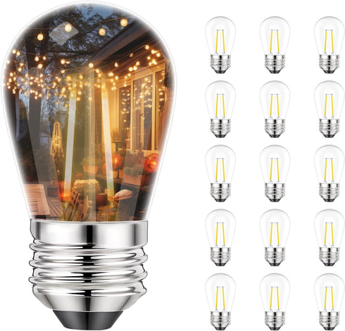 Svater 15 Pack 2W S14 Replacement LED Bulbs for Outdoor String Light, Dimmable Plastic Vintage Edison Bulb Lights, E26 Base,IP65 Waterproof, Warm ...