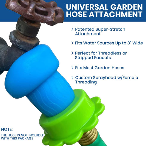 Rinseroo: Stretch-Connect Garden Hose Attachment Sleeve & Sprayhead, Universal Hose Connector — Easily Connect a Hose to Water Sources Upto 3" Wid...