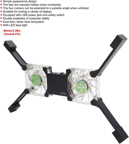 ASHATA Portable Laptop Cooling Pad, with Antiskid Mount, Dual Light Emitting Fan, USB Foldable Heat Dssipation Stand for Notebook Computer...