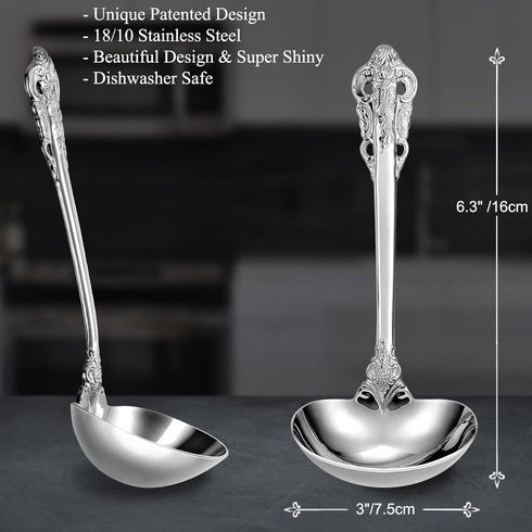 KEAWELL Gorgeous 1 oz. 18/10 Stainless Steel Gravy Ladle, Antique Small Ladle for Stirring, Mirror finished Soup Ladle Spoon and Dishwasher Safe (...