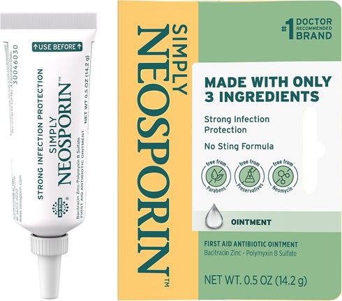 Neosporin Simply Formula 3-Ingredient First Aid Antibiotic Ointment and Wound Care Treatment with Bacitracin Zinc and Polymyxin B Sulfate, Preserv...