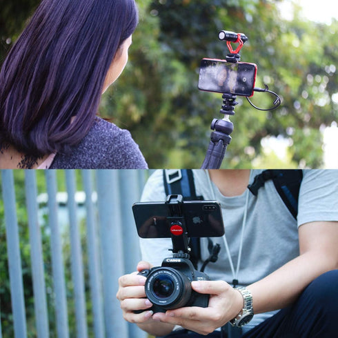 ULANZI Universal Phone Tripod Mount with Cold Shoe Mount, Rotates and Adjustable Clamp Holder Smartphone Clip Adapter for iPhone 11 Pro Max X XR X...