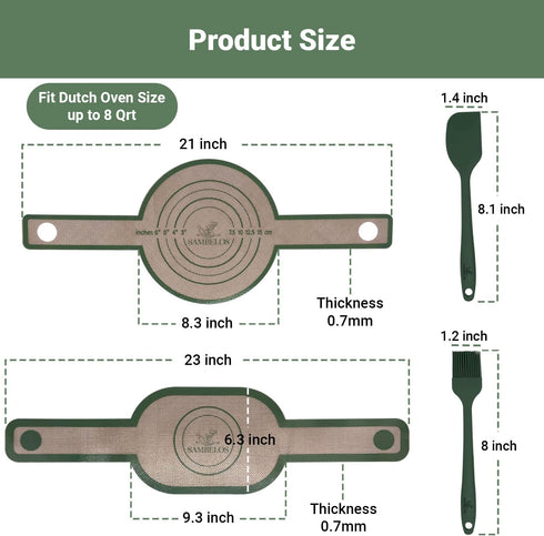 Silicone Bread Sling 5 PCS Gift Set- Set Includes 3 Green Silicone Bread Sling Oval and Round,1 Brush,1 Spatula. Non-Stick Sourdough Silicone Brea...