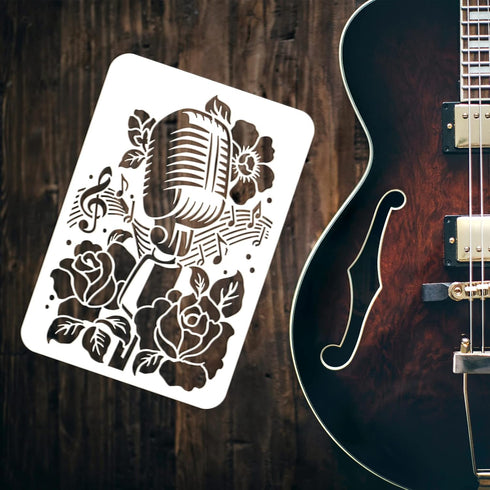 FINGERINSPIRE Music Flower Stencil 11.7x8.3 inch Plastic PET Microphone Stencil Reusable Rose Flower Craft Stencils Music Notes Stencil Template f...