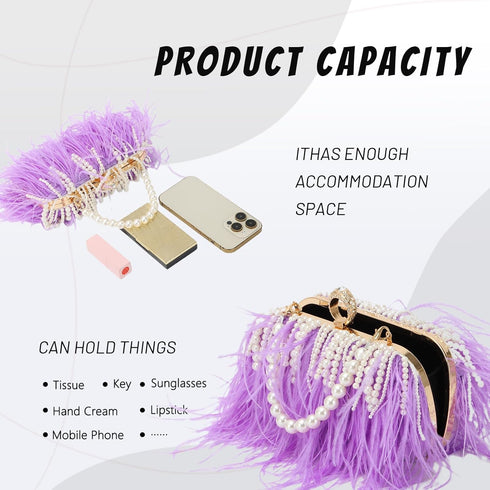 Feather Clutches Purses for Women Bag?Pearl Fluffy Evening Handbags for Wedding Anniversary Party...