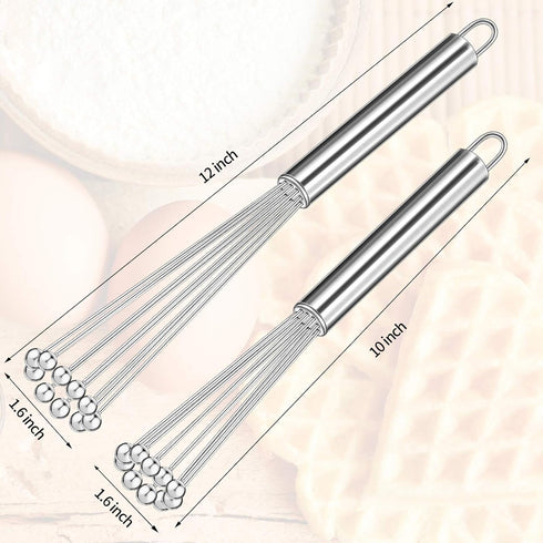 Patelai 2 Pieces Stainless Steel Ball Whisk Wire Egg Whisk Set Kitchen for Cooking, Blending, Whisking, Beating, Stirring(10 Inch and 12 Inch)...