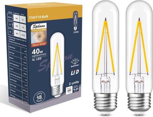 Dimmable Tubular Led Bulb E26 led Light Bulb,T10 T30 Vintage LED Bulbs, 40 watt Equal 4W, 2700K Warm White light Edison Lights Bulbs, AC120V, 400l...