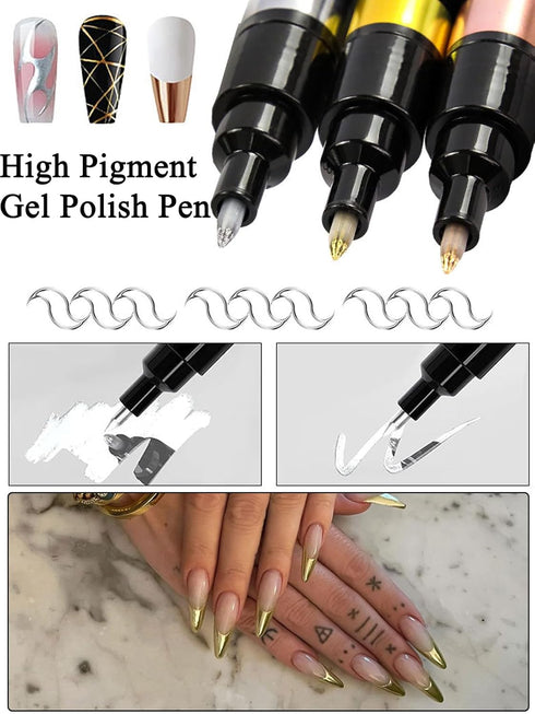 Metallic Chrome Nail Art Pens Mirror Powder Effect Gold Silver Nail Polish Pen for Beginners Nail Art 3D Metal Nail Painting Graffiti Pen at Home ...