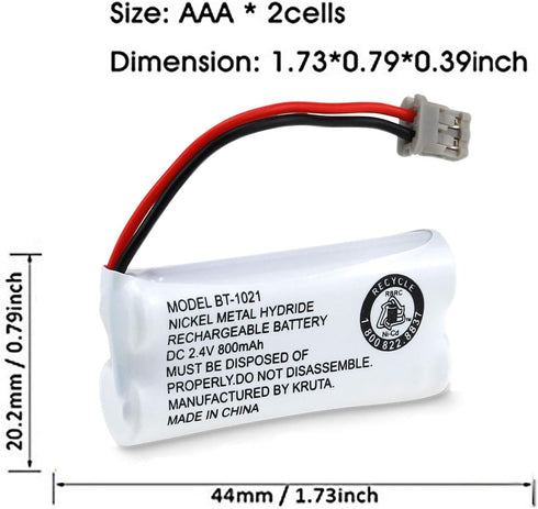 Kruta Cordless Phone Battery BT-1021 BBTG0798001 Compatible with Uniden BT-1021 BT1021 BT-1008 BT-1016 BT-1025 2.4V 800mAh Cordless Handset Phone ...