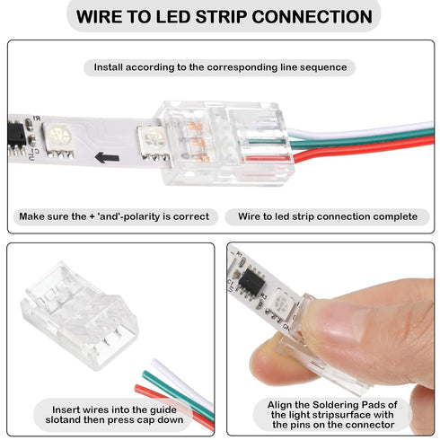 20 Pieces 3 Pin LED Light Connectors Strip to Wire Quick Connector LED Extension 3 Pin LED Strip Connector 10 mm Terminal Strip Connectors Clear T...