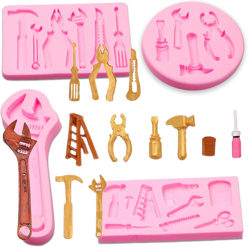 Hand Tools Silicone Molds, Construction Tools Fondant Molds, 3D Sugar Chocolate Molds for Cake Decoration Cupcake Topper Cookie Candy Polymer Clay...
