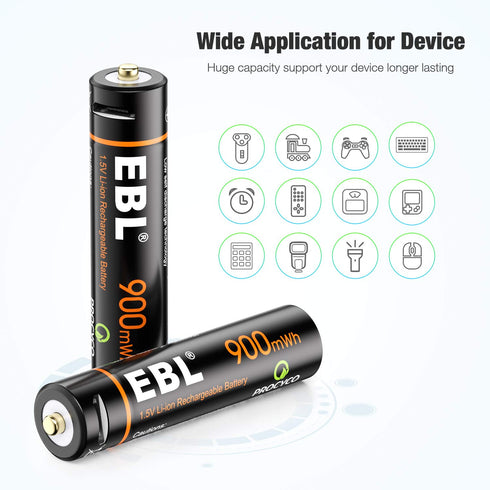 EBL Rechargeable AAA Lithium Batteries 1.5V AAA Battery 900mWh USB Rechargeable Batteries - 4 Pack...