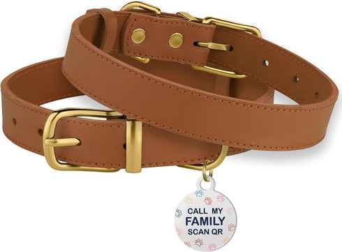 BRONZEDOG Leather Dog Collar with Metal Buckle Durable Basic Pet Collars for Small Medium Large Dogs (11-13 Inch (Pack of 1), Light Brown & Gold B...