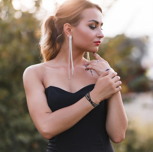 Jojomina Black Rhinestone Cuff Bracelet for Women Black Jewelry Layered Bracelets for Prom pageant Party Wedding...