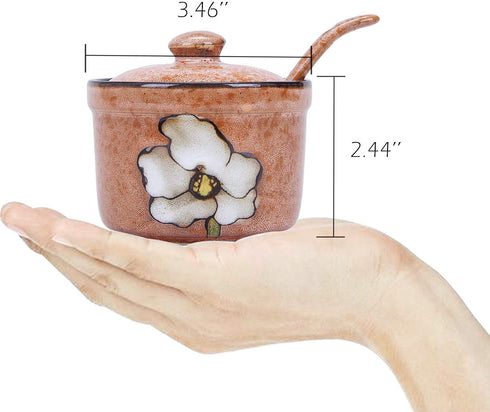 VanEnjoy Traditional China Retro Hand Painted Flower Ceramic Round Sugar Spice Containers Porcelain Jar with Spoon Round Condiment...