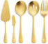LIANYU 5-Piece Matte Gold Serving Utensils Set, Stainless Steel Serving Set Include Serving Spoon Fork, Flatware Serving Pieces for Buffet Caterin...