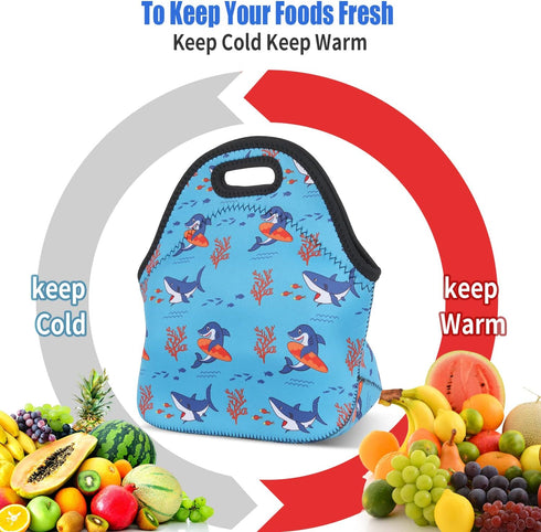 Violet Mist Neoprene Lunch Bag Washable Shark lunch HandBags Tote Reusable Thermal Insulated Lunch Bags Cooler Lighweight lunch bag for Men Work P...